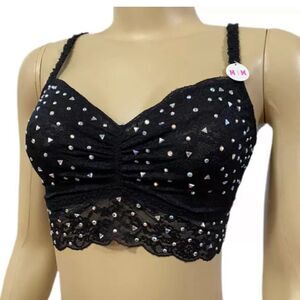 Victorias Secret Pink Bling Stones Ruched Lace Bralette bra black